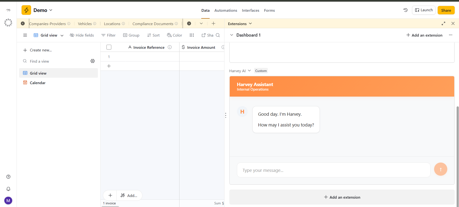 Harvey — Conversational AI Operations Assistant — Assistant Interface